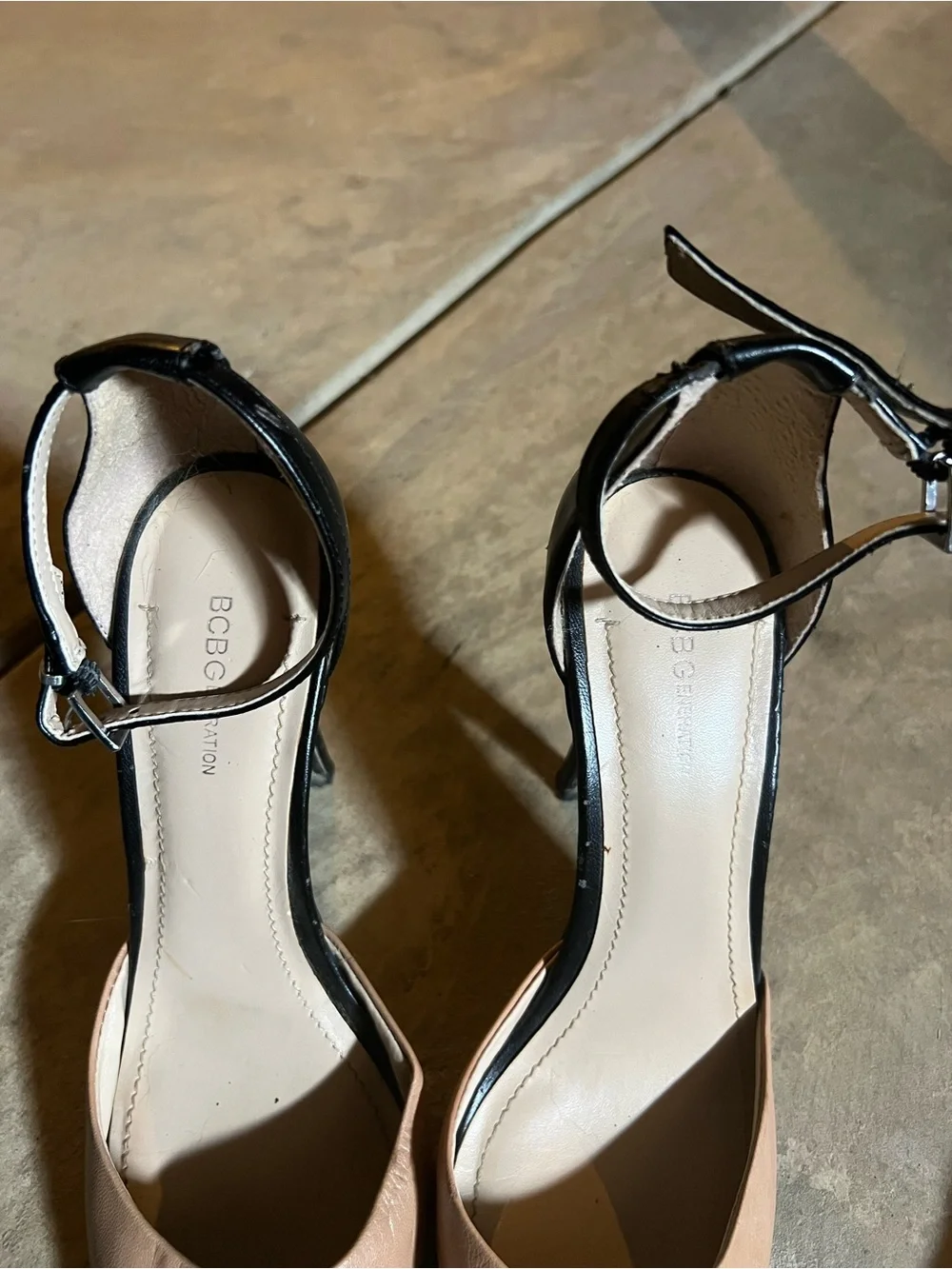 BCBGeneration Black & Blush Pointed-Toe Ankle-Strap Heels